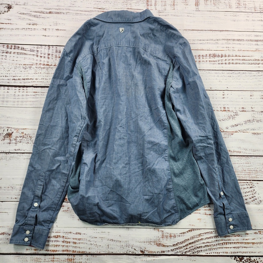 Kuhl Kiley Long Sleeve Shirt Women's Large Blue Chambray Roll Tab UPF 50 - Picture 2 of 6